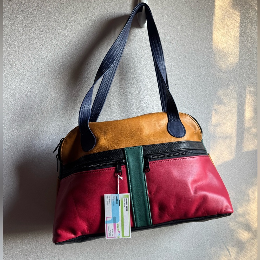 Multicolor Geometric Southwestern Pattern Leather Custom Bag NWT - Picture 4 of 7